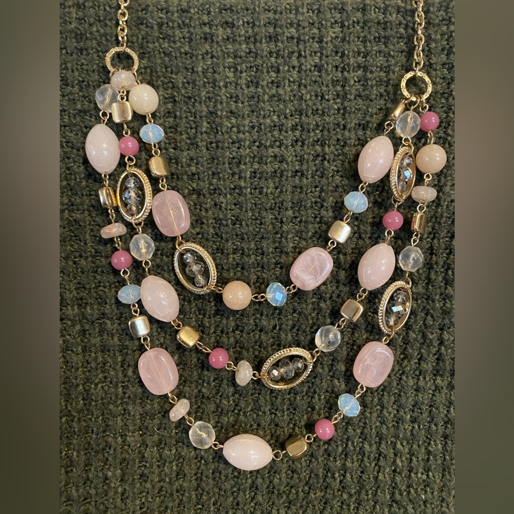 Charming Charlie Pink and Gold Layered Necklace